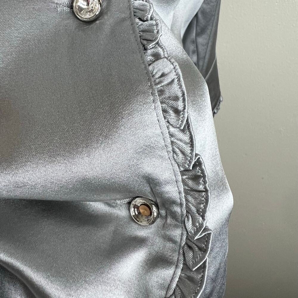 Doncaster Collection 100% Silk Top 12 Gray Silver Rhinestone Ruffle Satin Work - Picture 10 of 12